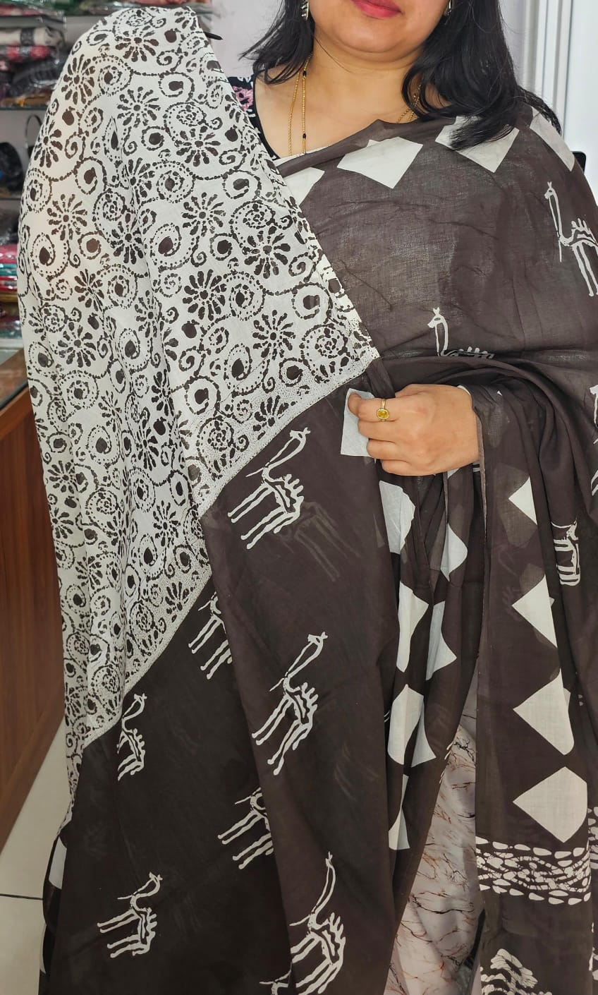 Brown and White Camel Design saree 04