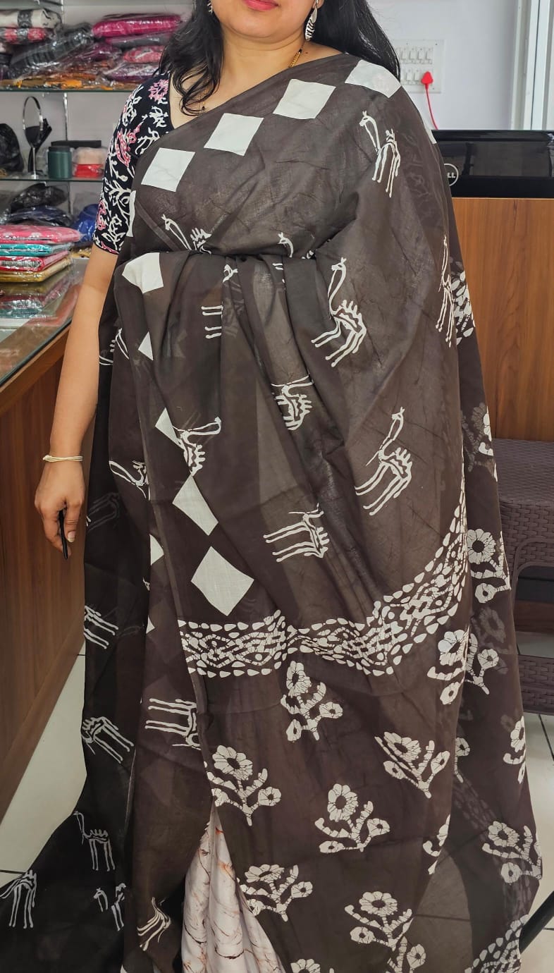 Brown and White Camel Design saree 04