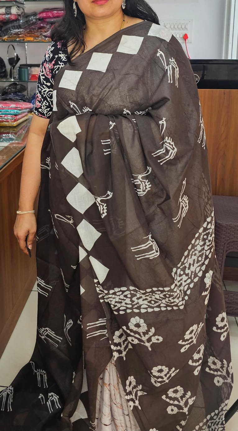 Brown and White Camel Design saree 04