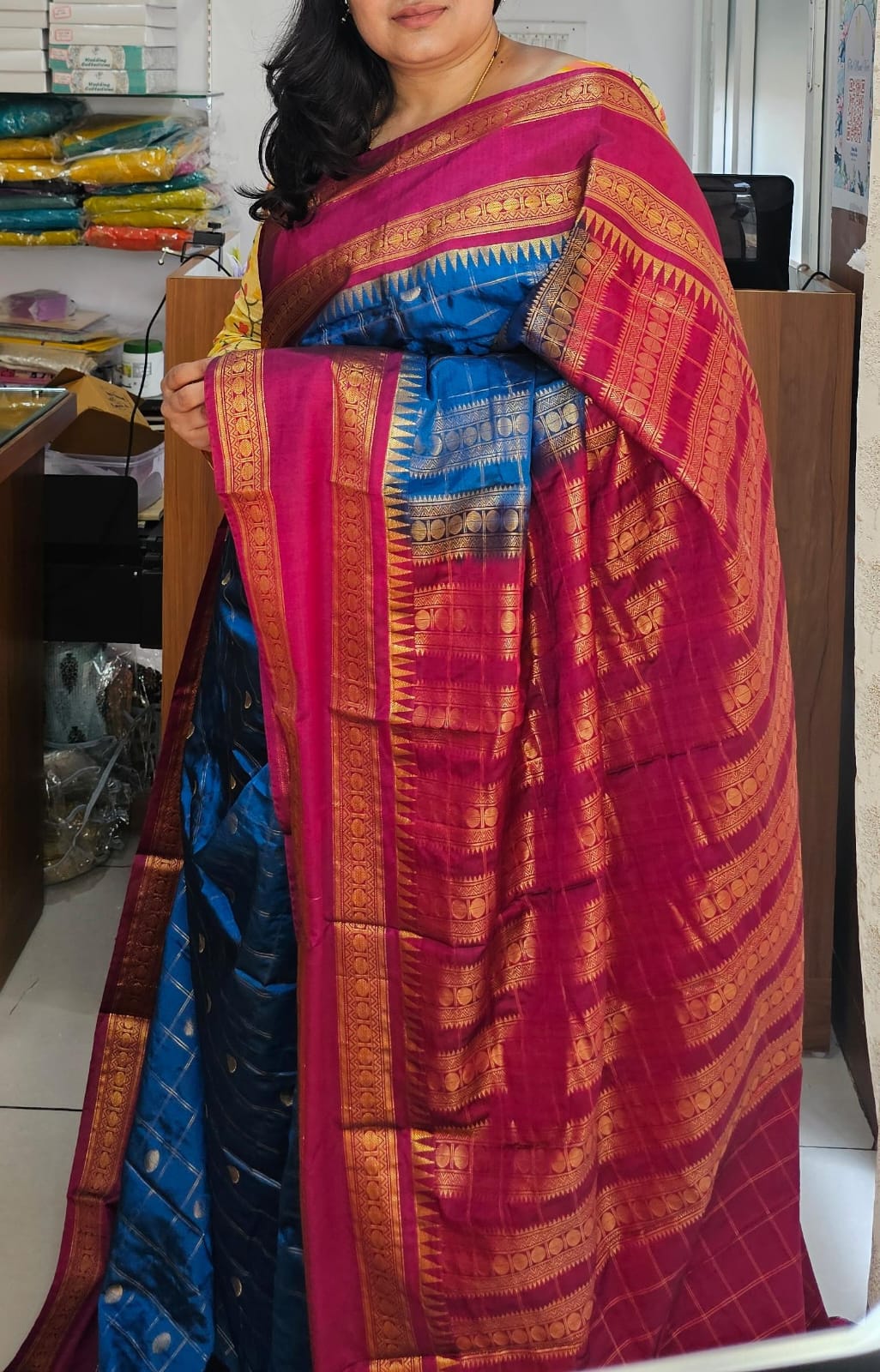 Butta Soft Silk Saree 1 Blue&pink