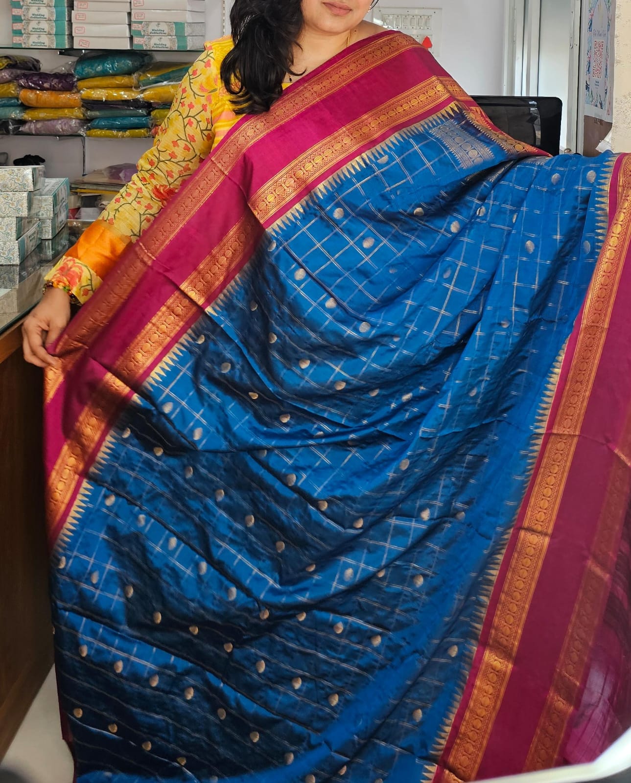 Butta Soft Silk Saree 1 Blue&pink