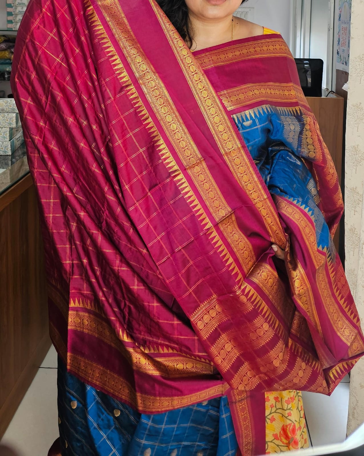 Butta Soft Silk Saree 1 Blue&pink