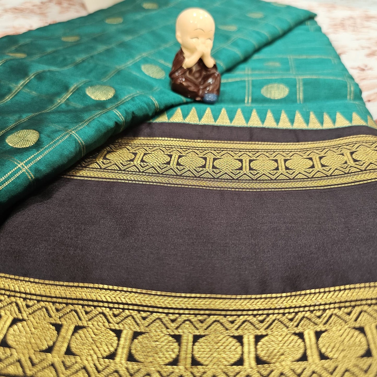 Butta Soft Silk Saree 7 Green&Chocolate brown