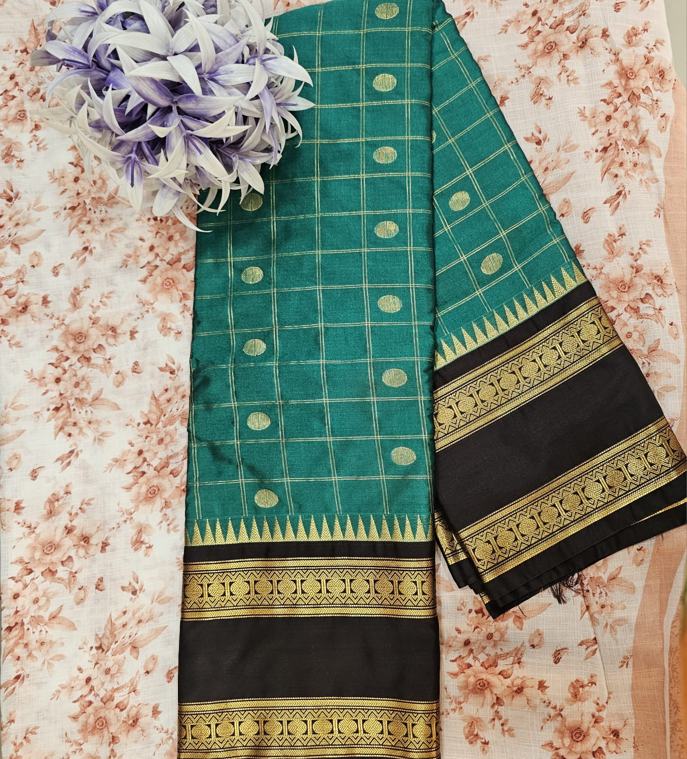 Butta Soft Silk Saree 7 Green&Chocolate brown