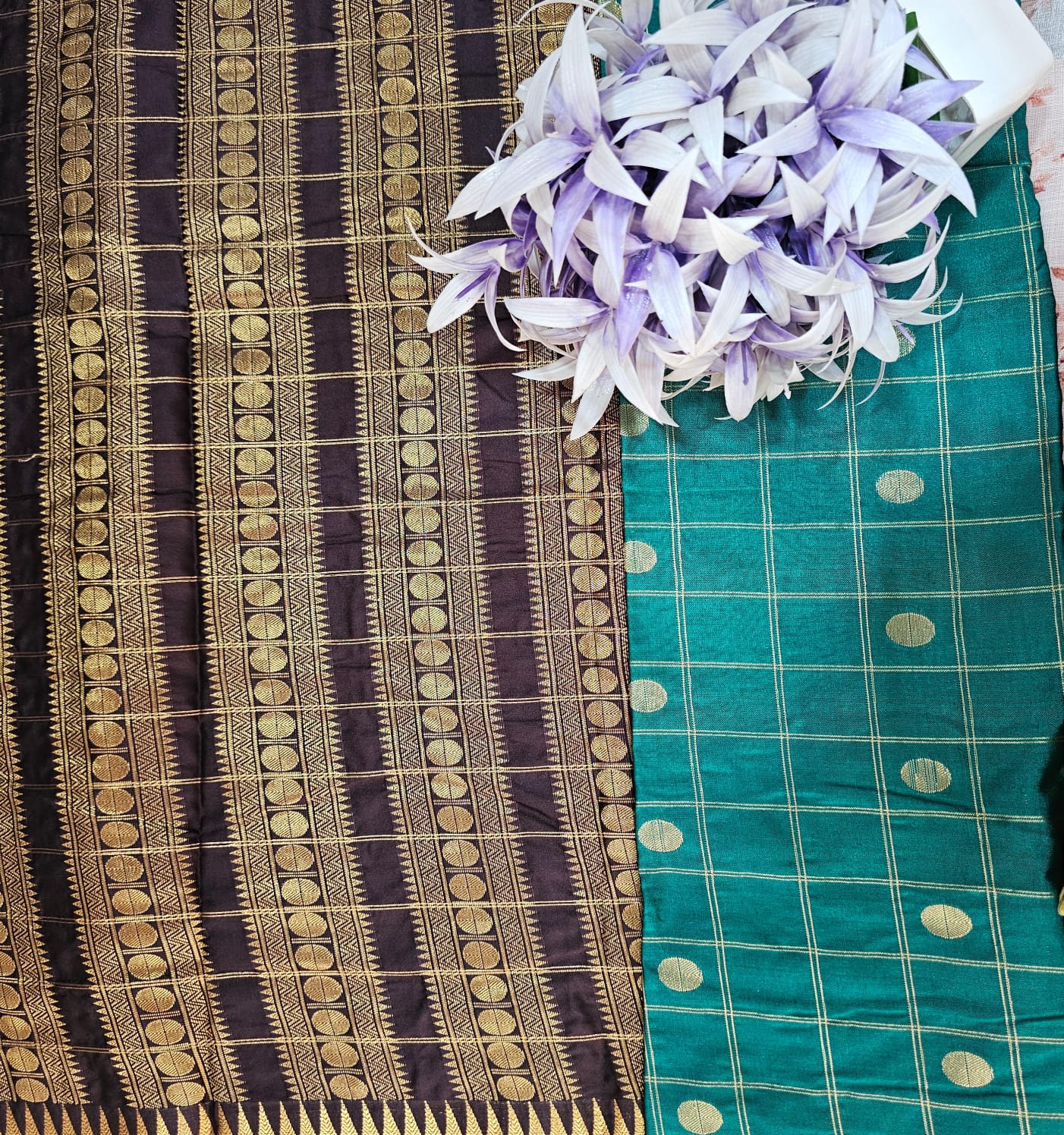 Butta Soft Silk Saree 7 Green&Chocolate brown