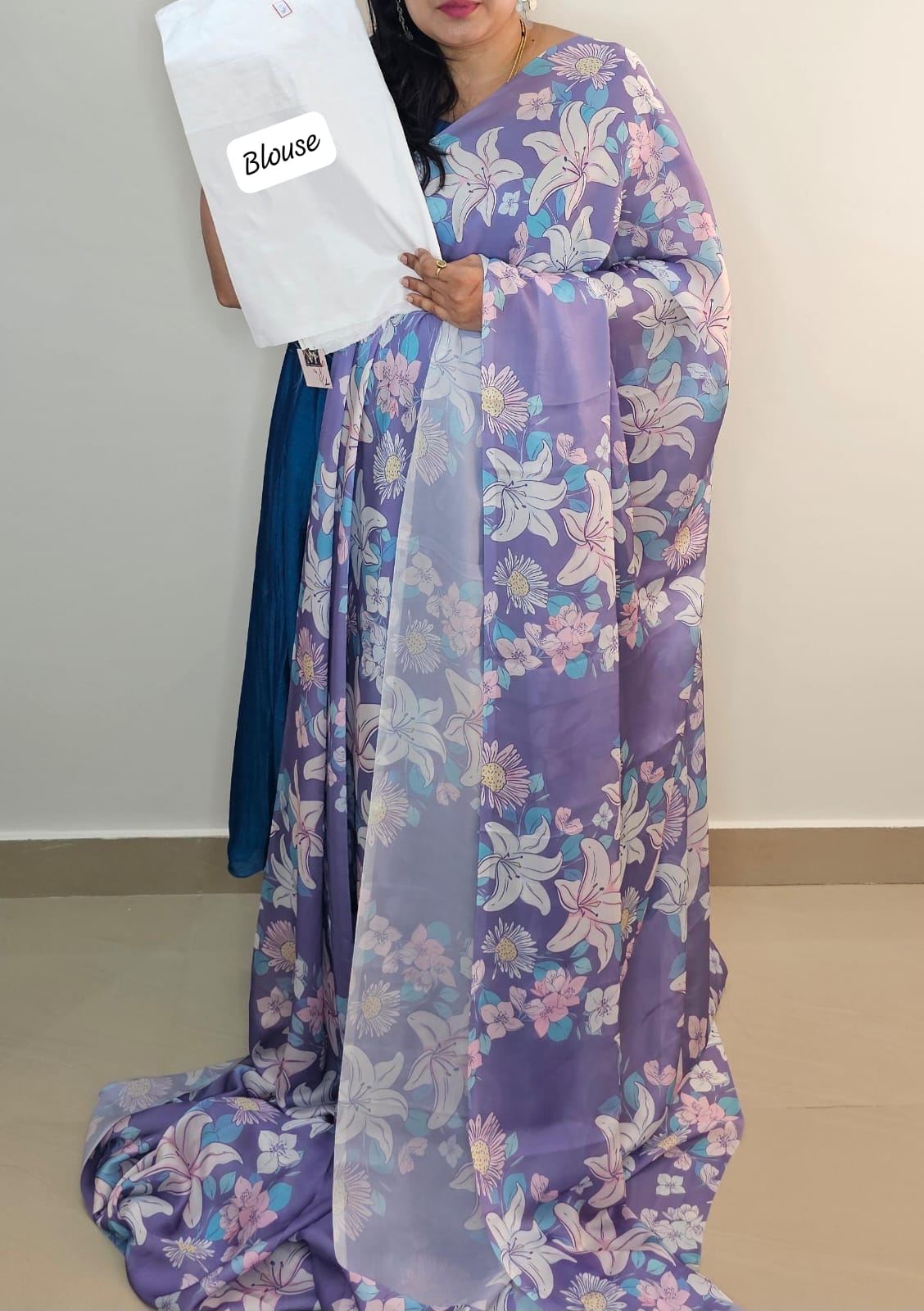 Digital print saree purple with floral design 02