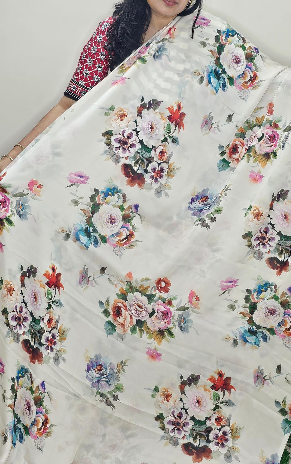 Digital Print Saree White with floral Design 03