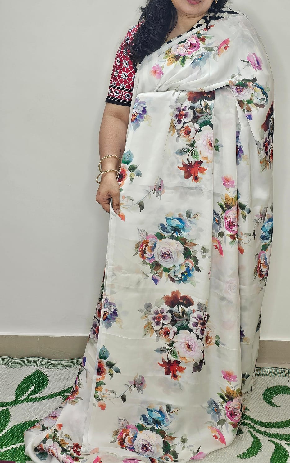 Digital Print Saree White with floral Design 03