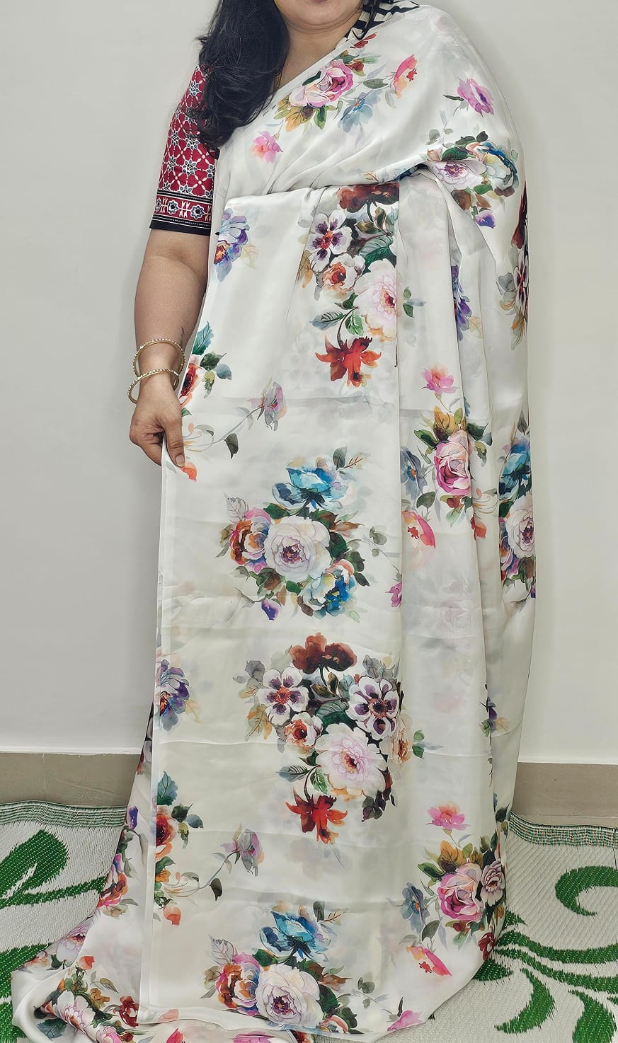 Digital Print Saree White with floral Design 03