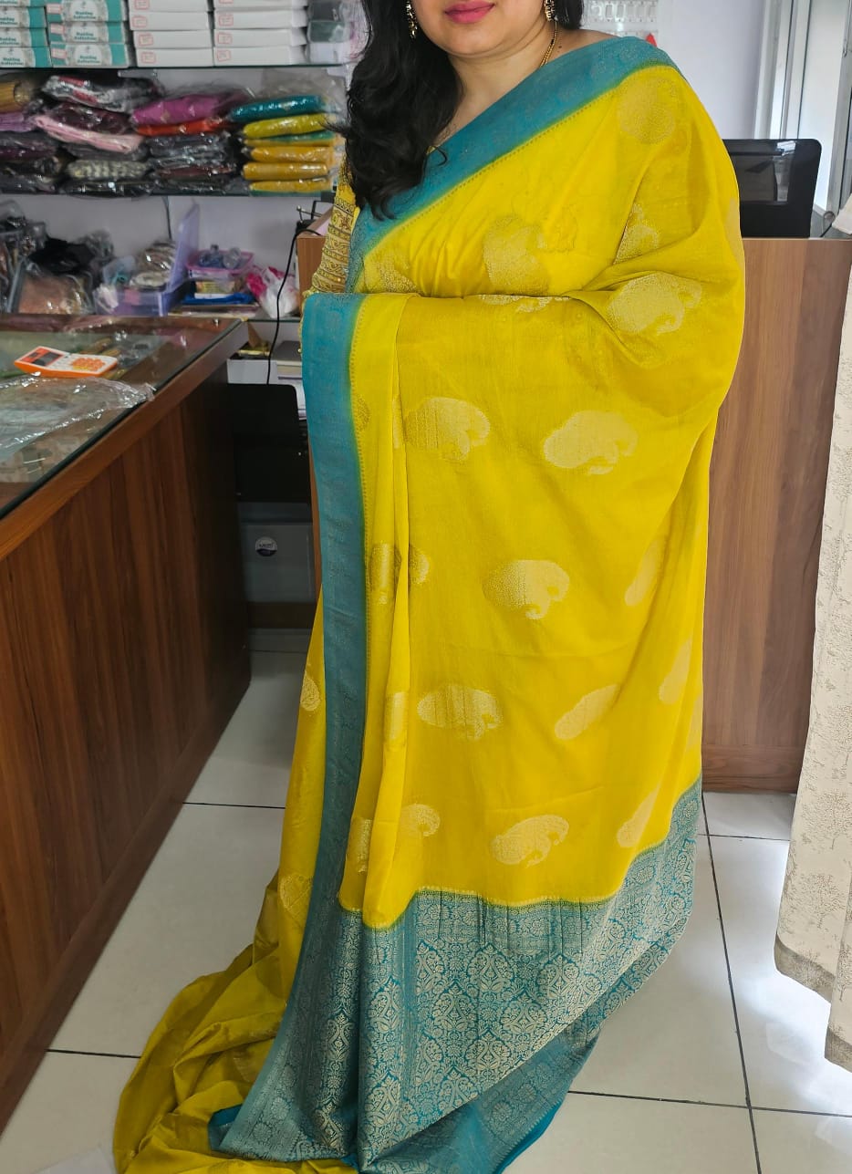 Yellow N Rama Blue Soft Georgette Saree 04 with Mango Design