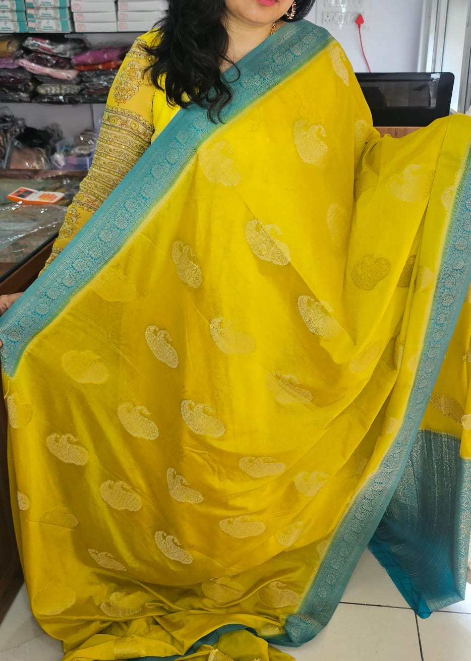 Yellow N Rama Blue Soft Georgette Saree 04 with Mango Design