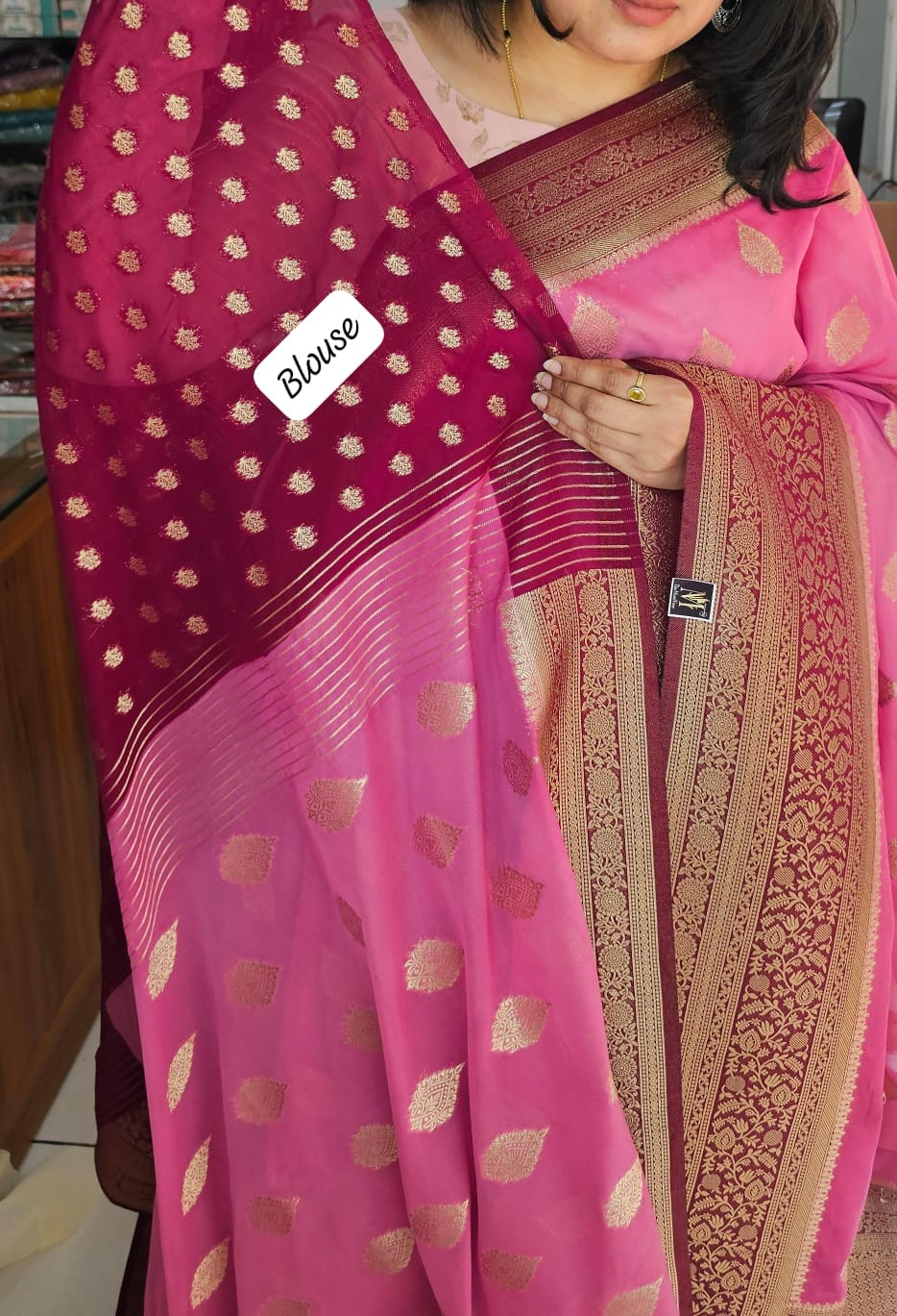 Italian Georgette Saree 3 Pink Butta Design