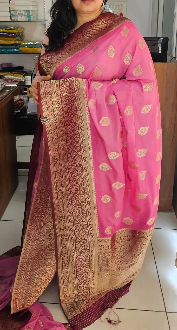 Italian Georgette Saree 3 Pink Butta Design