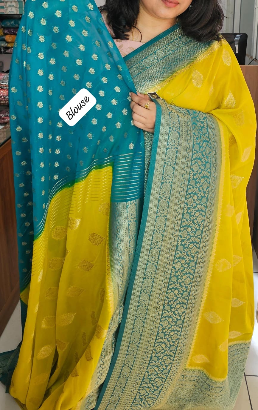 Italian Georgette Saree 4 Yellow Butta Design