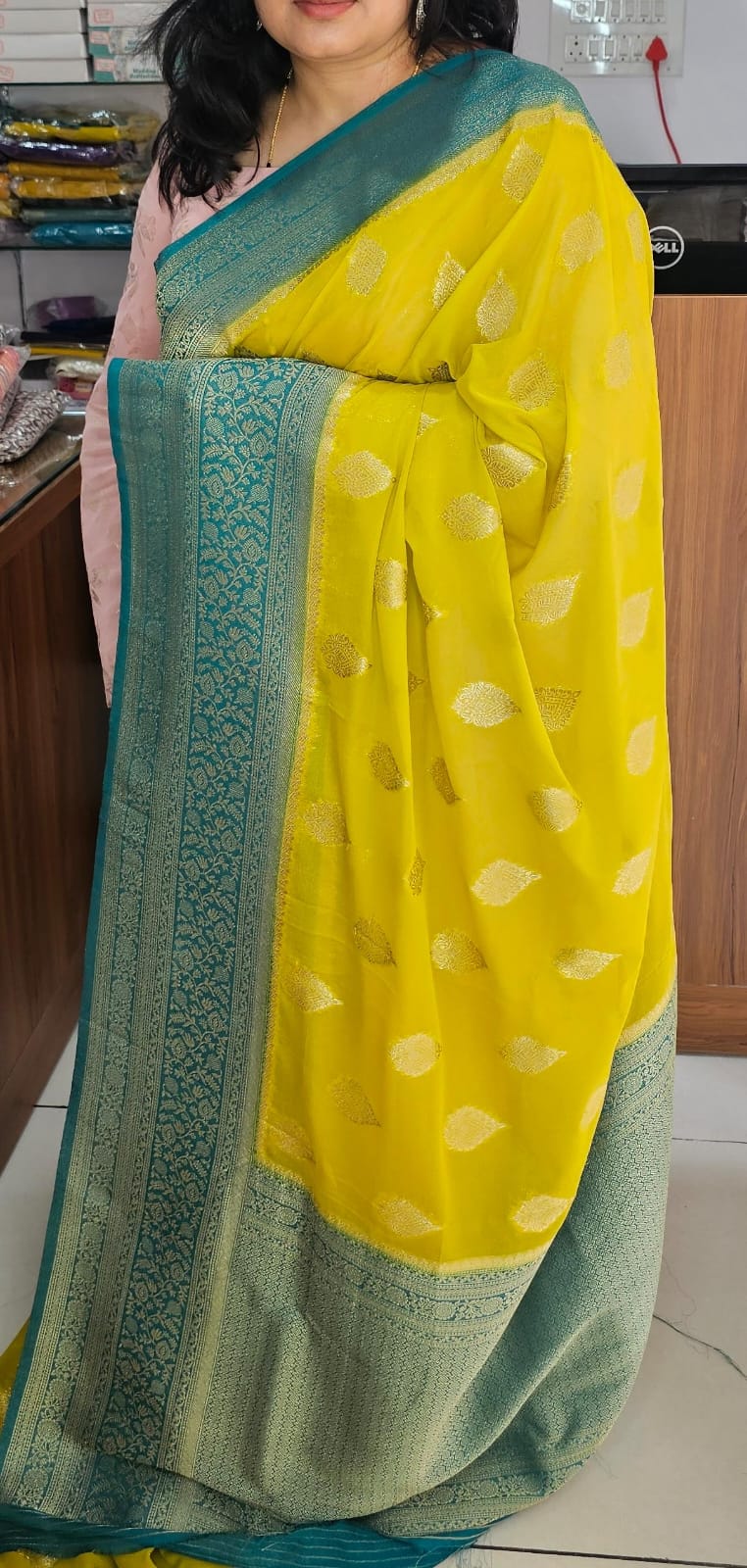Italian Georgette Saree 4 Yellow Butta Design
