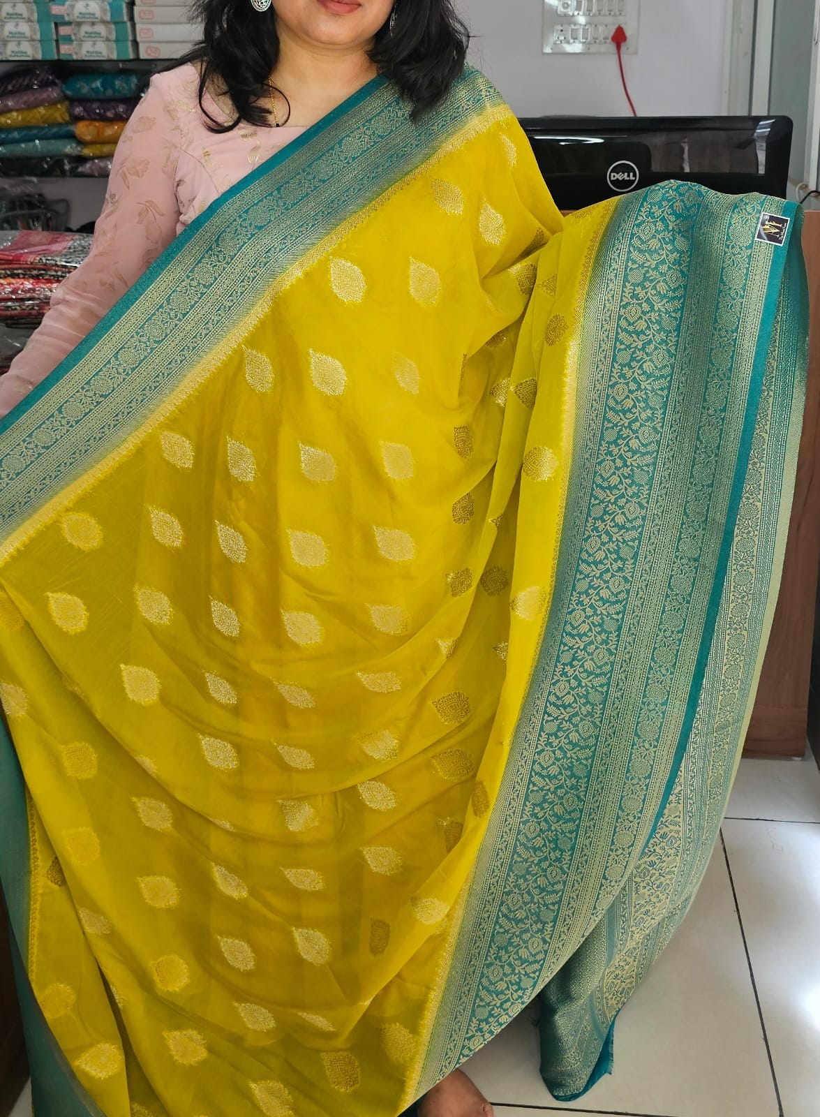 Italian Georgette Saree 4 Yellow Butta Design