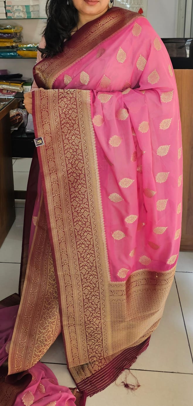 Italian Georgette Saree 3 Pink Butta Design