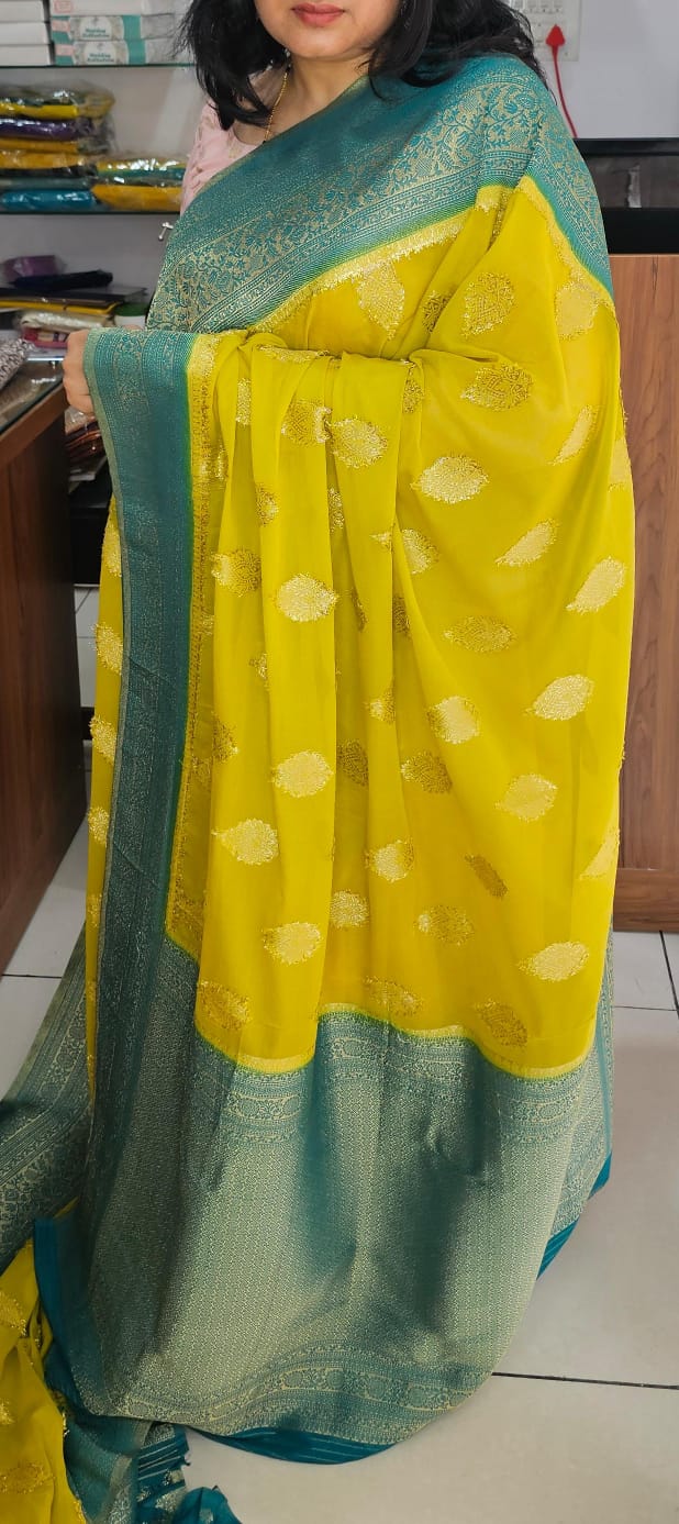 Italian Georgette Saree 4 Yellow Butta Design