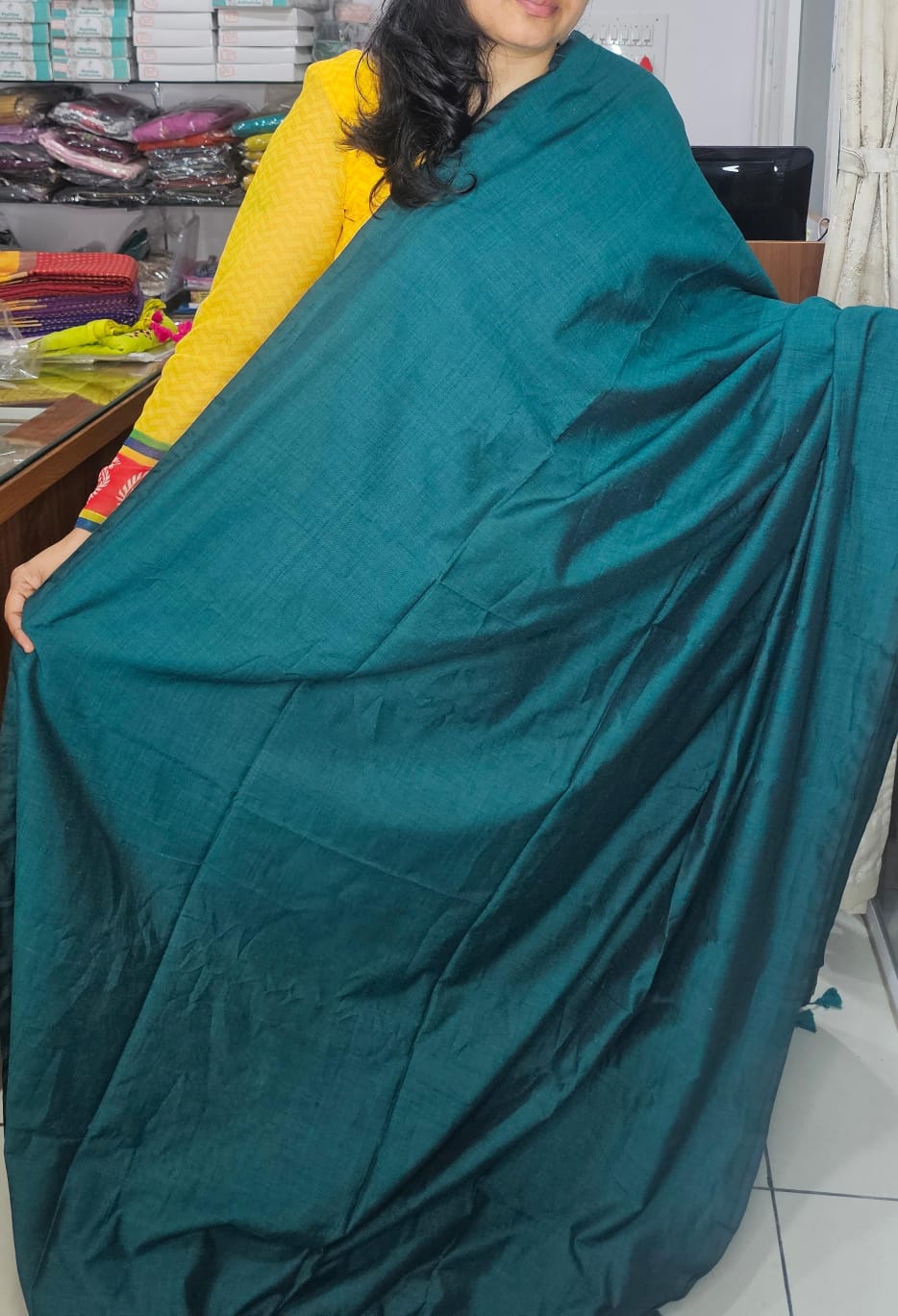 Khadi Plain Zari Pallu Saree Green 04