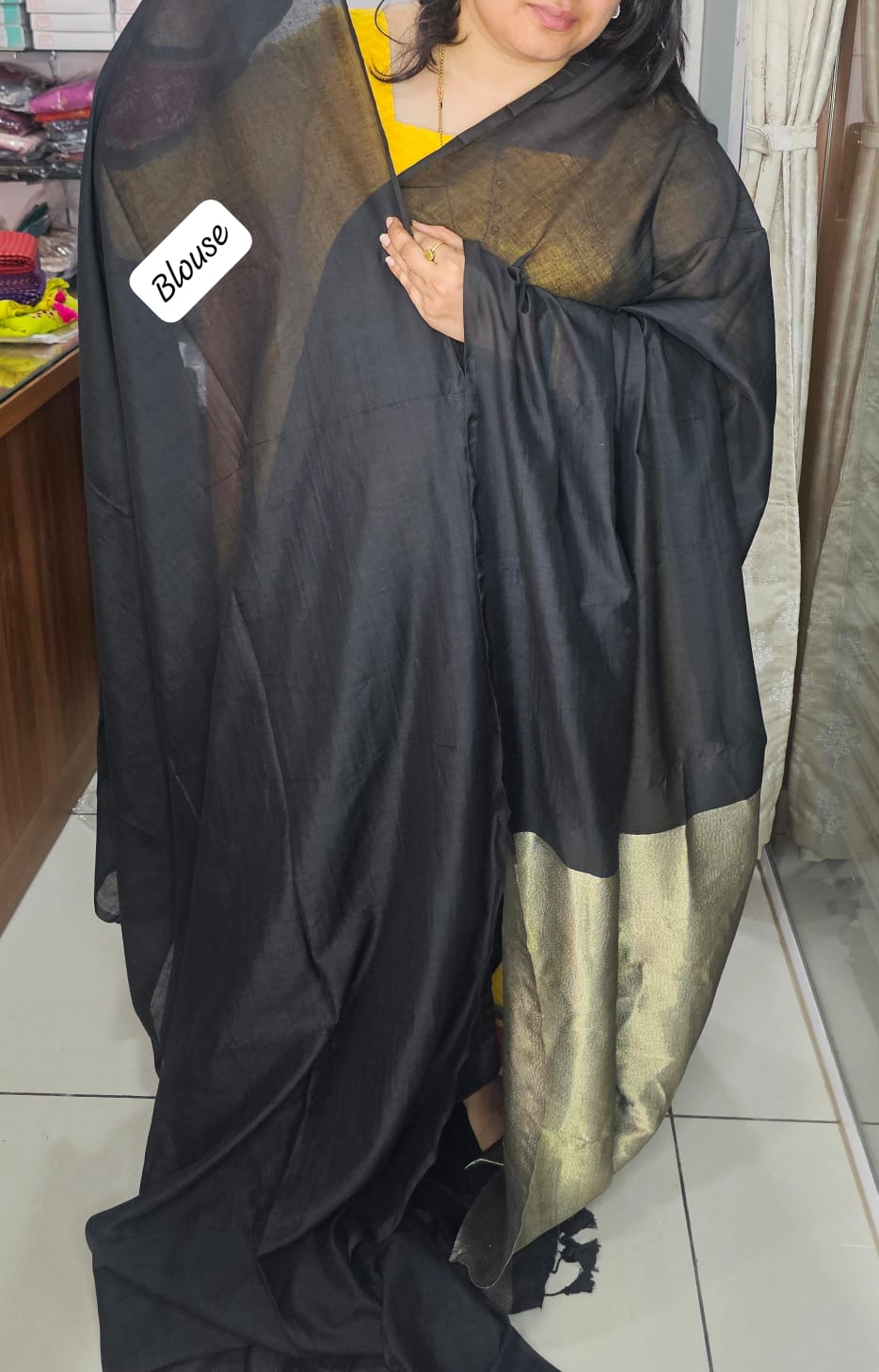 Khadi Plain Zari Pallu Saree Black 01