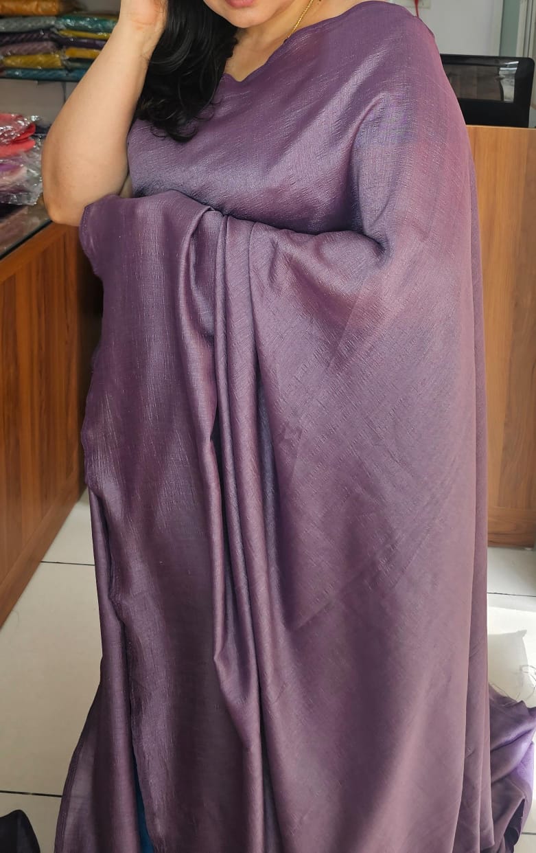 Plain Saree 4 grey purple