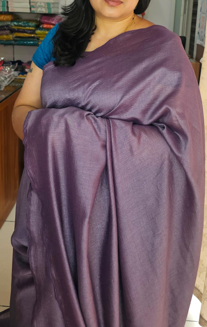 Plain Saree 4 grey purple