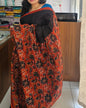 Black & brick red flower design Mul cotton saree
