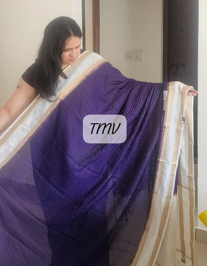 Crepe Saree with Bentex border and horizontal stripes design 01 DP/HW