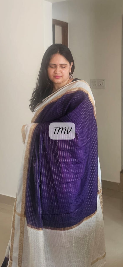 Crepe Saree with Bentex border and horizontal stripes design 01 DP/HW