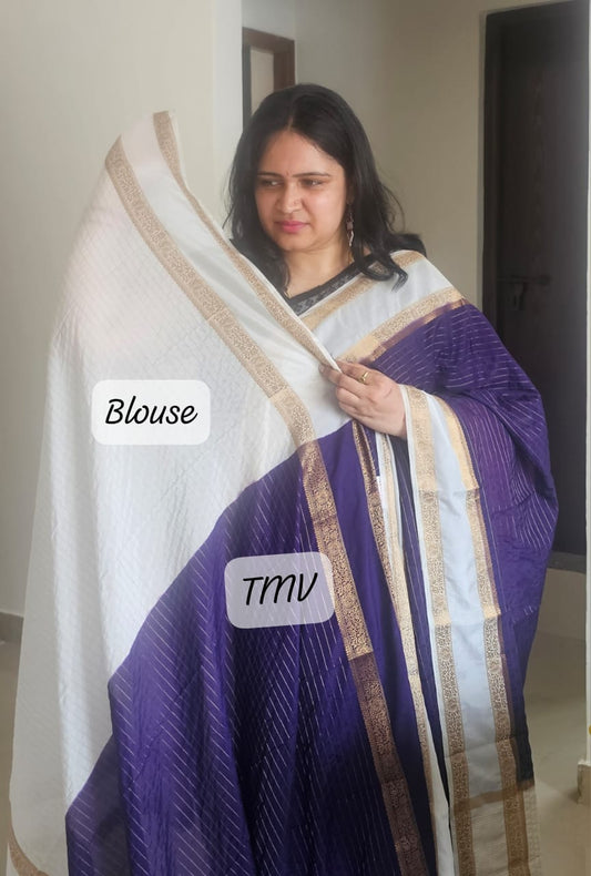 Crepe Saree with Bentex border and horizontal stripes design 01 DP/HW
