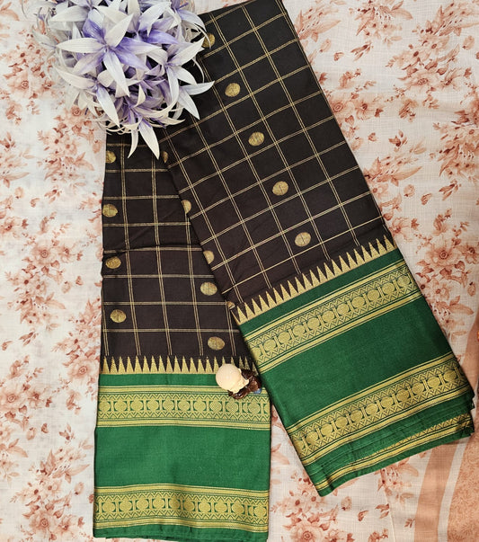 Butta Soft Silk Saree 4 Chocolate brown&Green