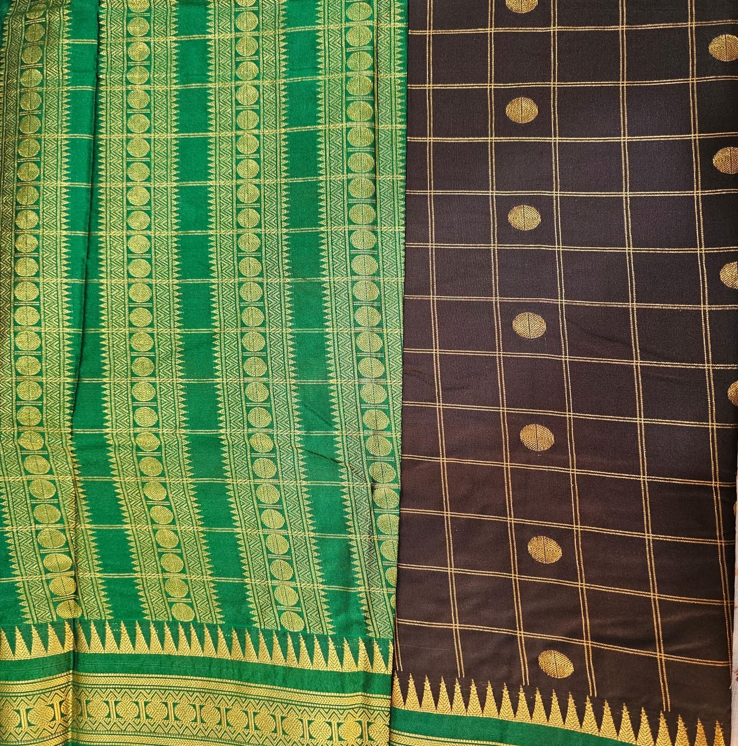 Butta Soft Silk Saree 4 Chocolate brown&Green