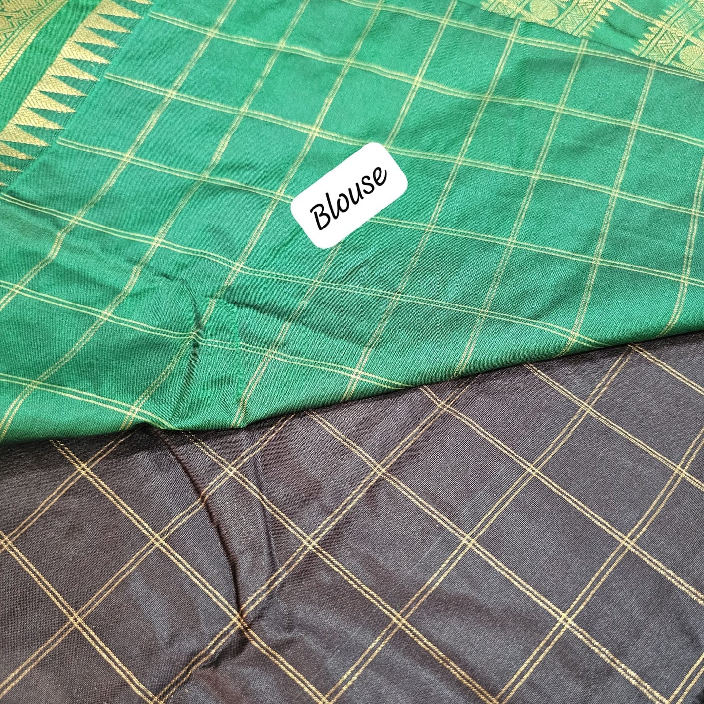 Butta Soft Silk Saree 4 Chocolate brown&Green