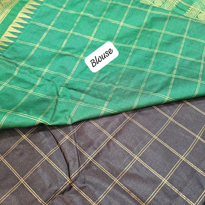 Butta Soft Silk Saree 4 Chocolate brown&Green