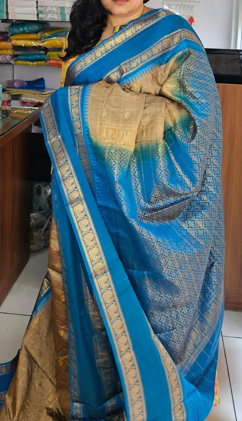Butta Soft Silk Saree 3 Cement&Blue