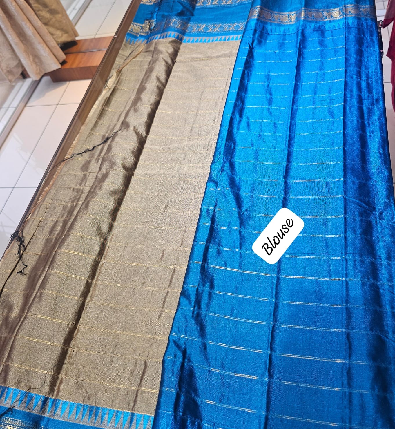 Butta Soft Silk Saree 3 Cement&Blue