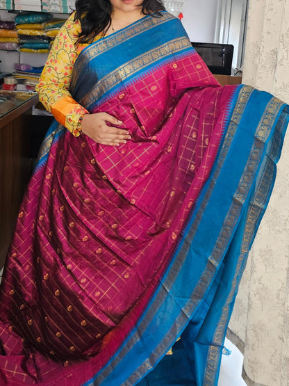Butta Soft Silk Saree 2 Pink&Blue