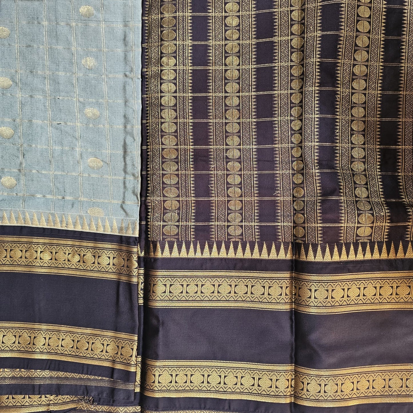 Butta Soft Silk Saree 6 Cement&Chocolate Brown