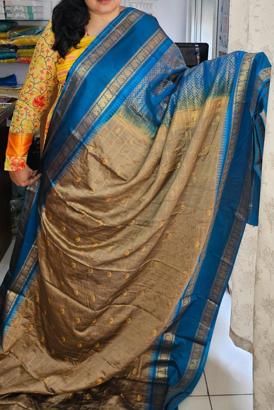 Butta Soft Silk Saree 3 Cement&Blue