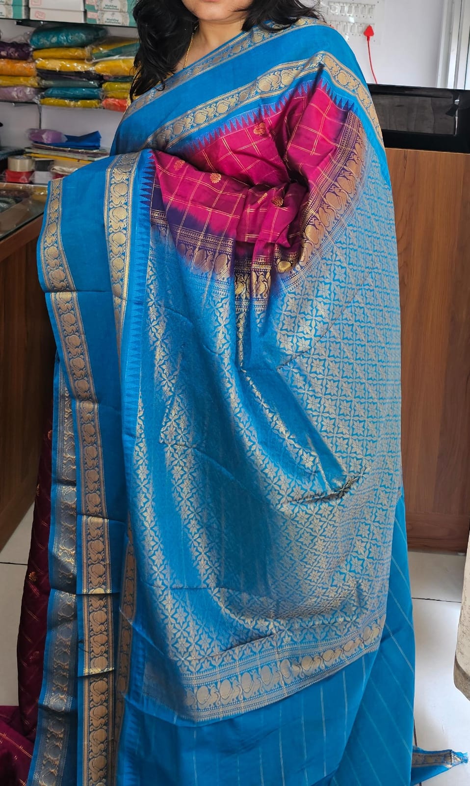 Butta Soft Silk Saree 2 Pink&Blue