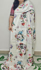 Digital Print Saree White with floral Design 03