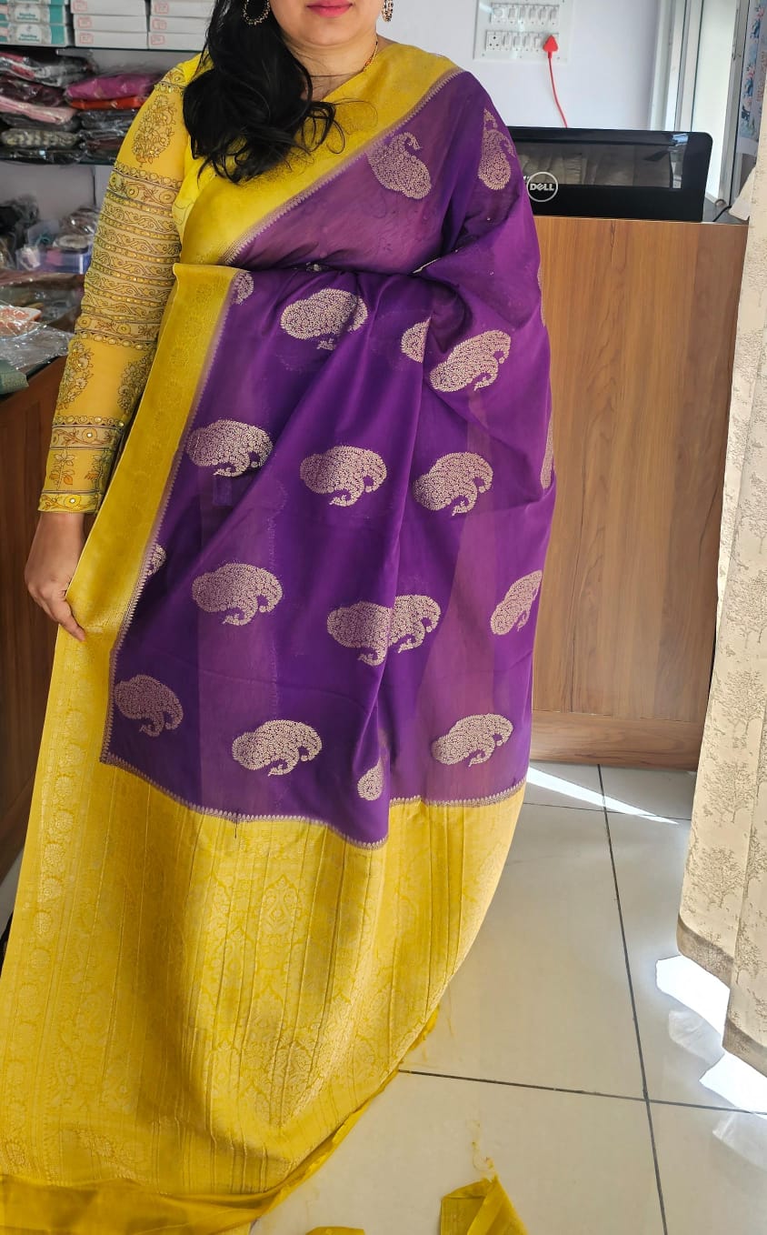 Purple N Yellow Soft Georgette Saree 03 with Mango Design