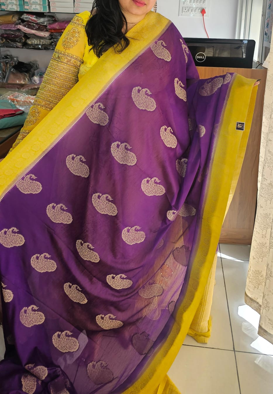 Purple N Yellow Soft Georgette Saree 03 with Mango Design