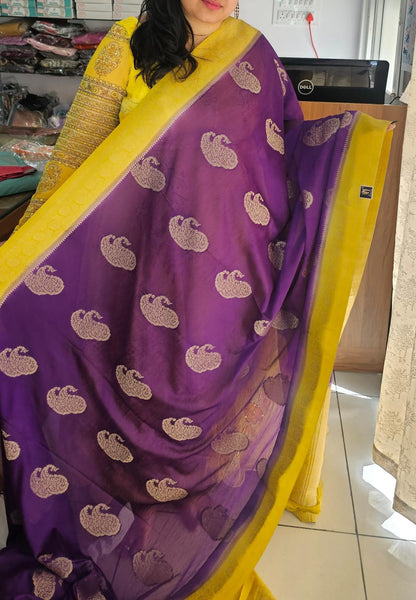 Purple N Yellow Soft Georgette Saree 03 with Mango Design