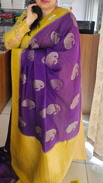 Purple N Yellow Soft Georgette Saree 03 with Mango Design