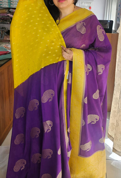 Purple N Yellow Soft Georgette Saree 03 with Mango Design