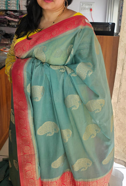Mint Green N Pink Soft Georgette Saree 02 with Mango Design