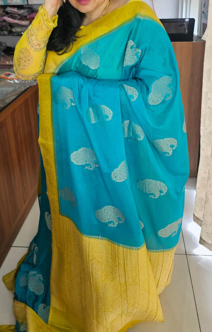 Rama Blue N Yellow Soft Georgette Saree 01 with Mango Design