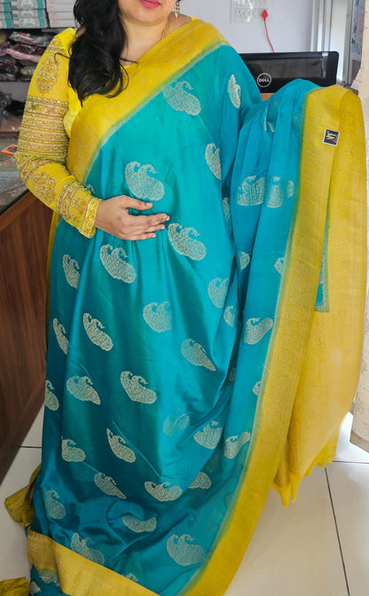 Rama Blue N Yellow Soft Georgette Saree 01 with Mango Design