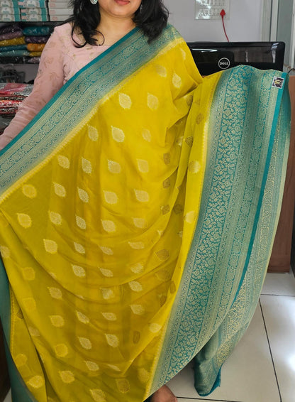 Italian Georgette Saree 4 Yellow Butta Design